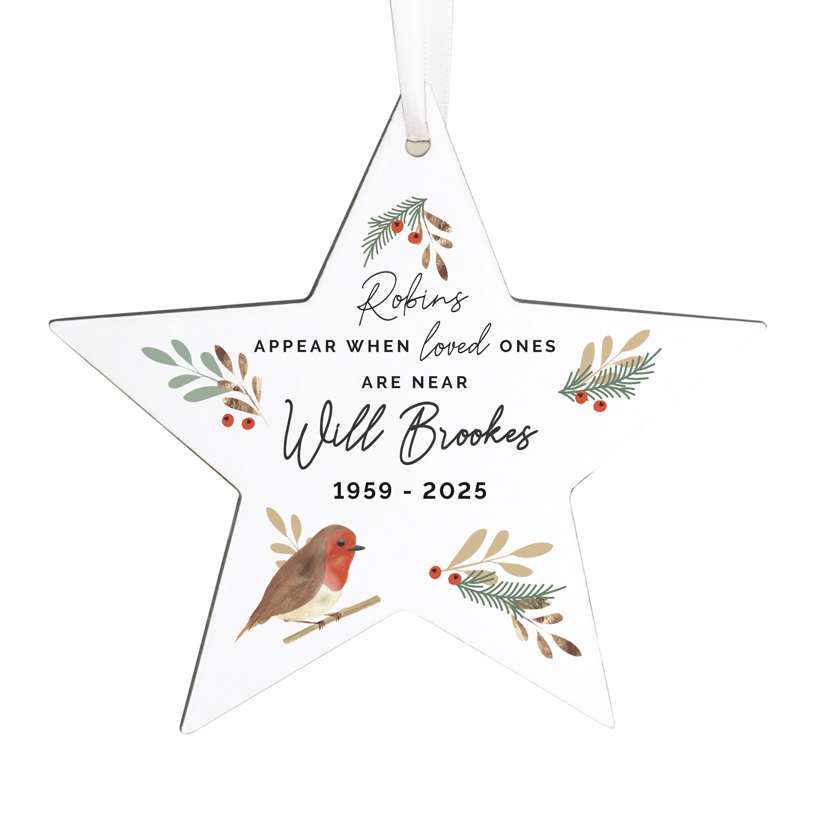 Personalised Robin Memorial Star Ornament