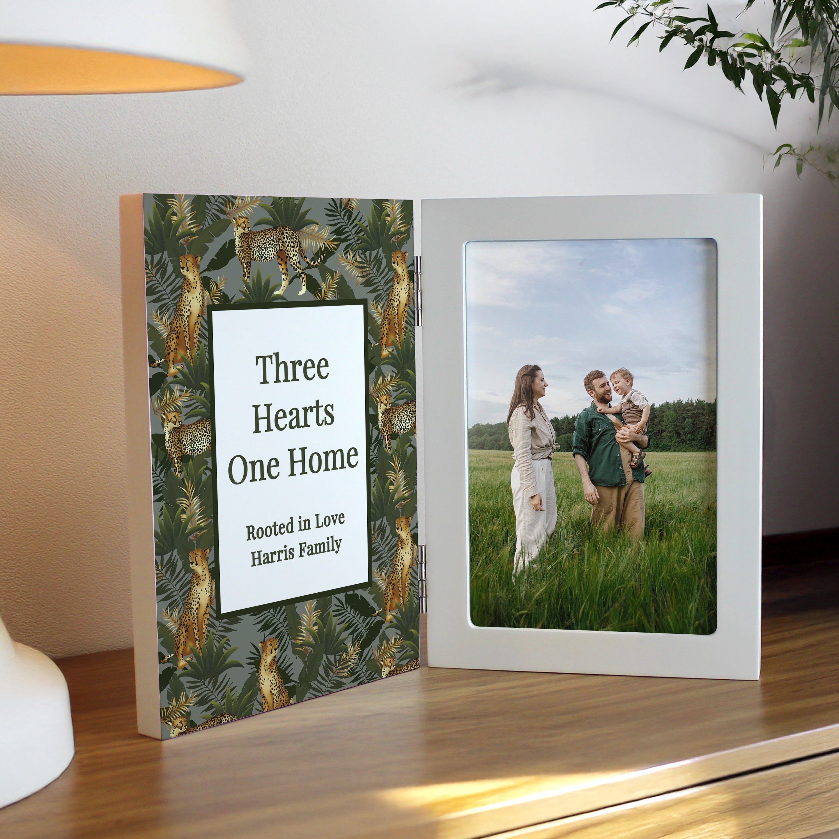 Personalised Leopard Print Wooden Hinged 6x4 Photo Frame