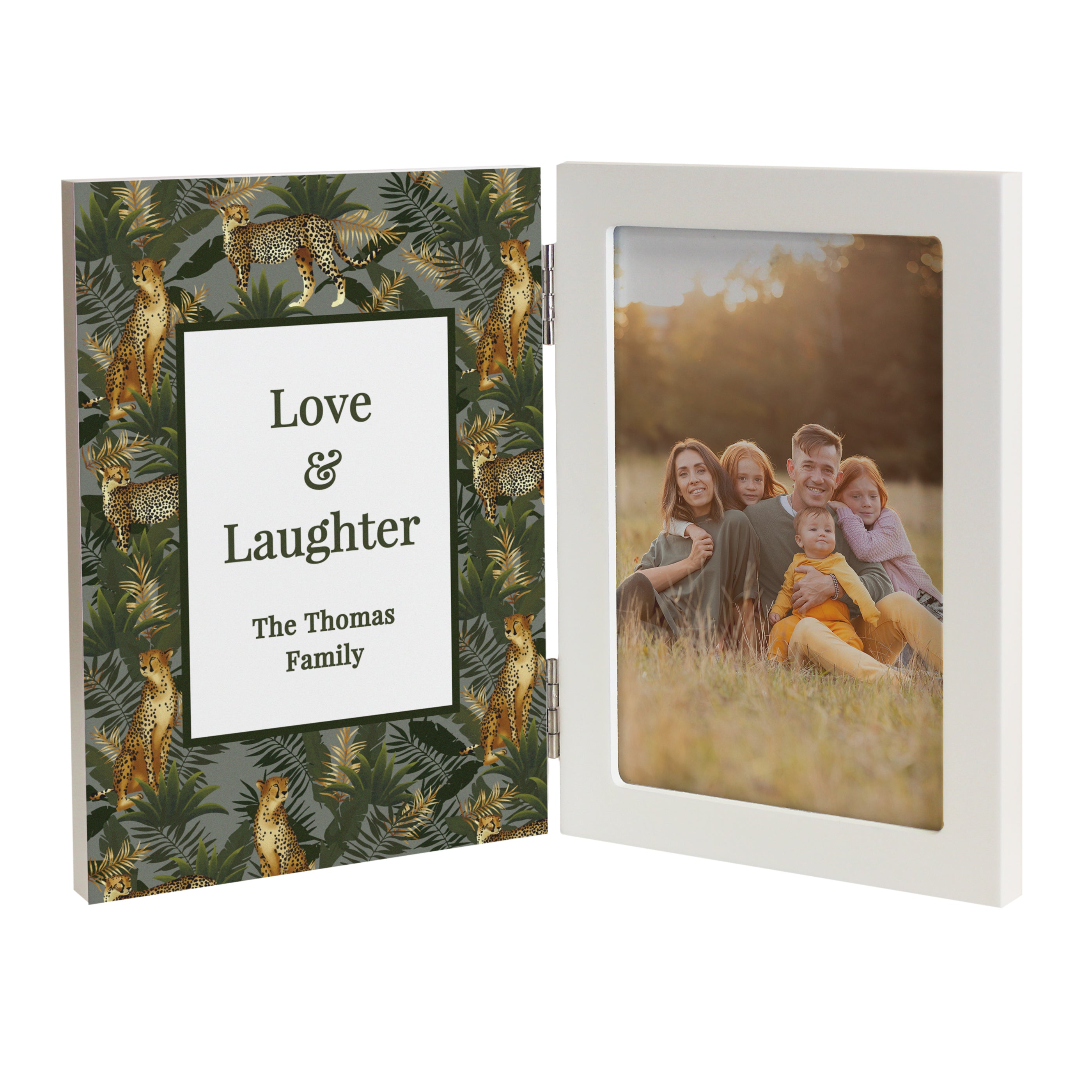 Personalised Leopard Print Wooden Hinged 6x4 Photo Frame