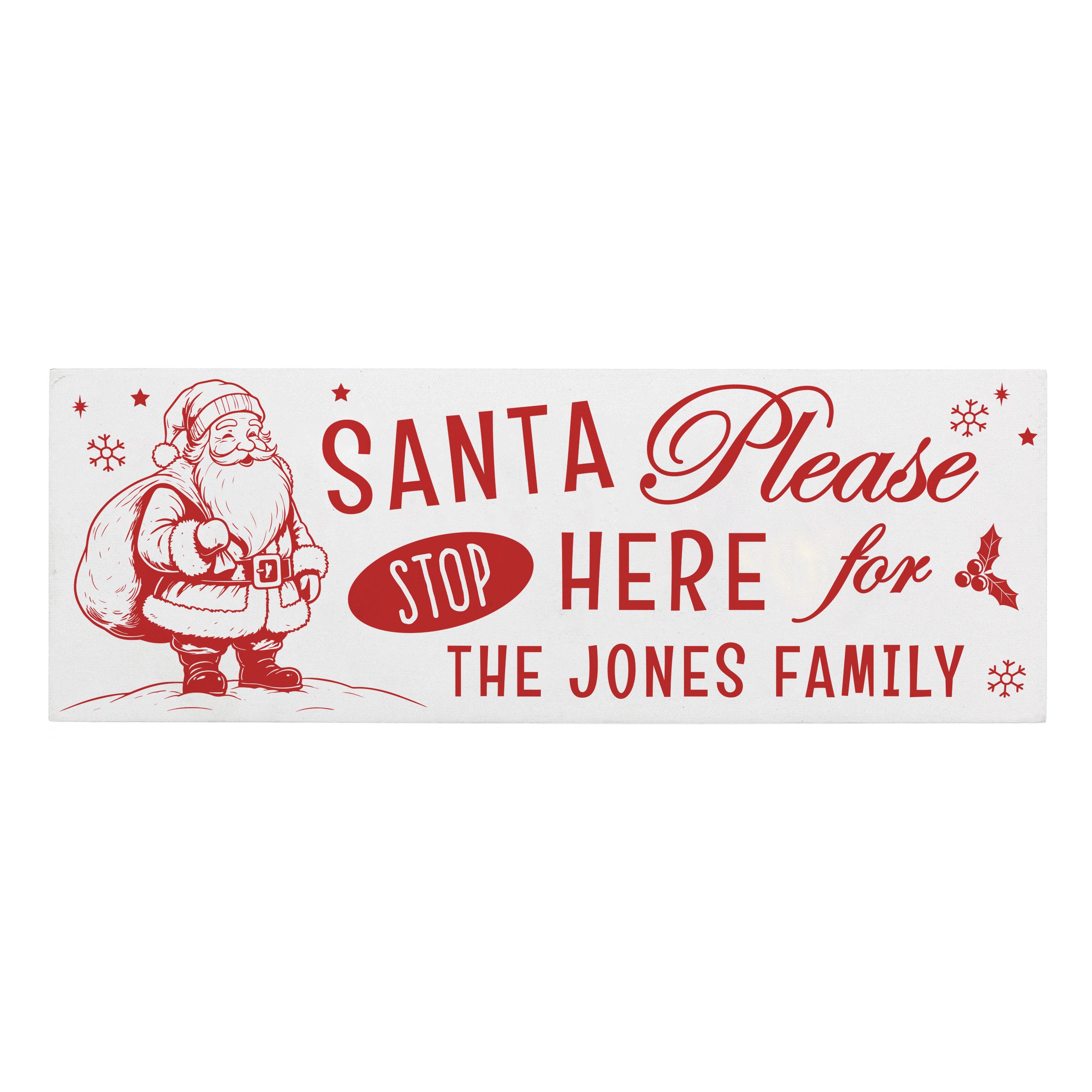 Personalised Santa Stop Here Wooden Mantle Block