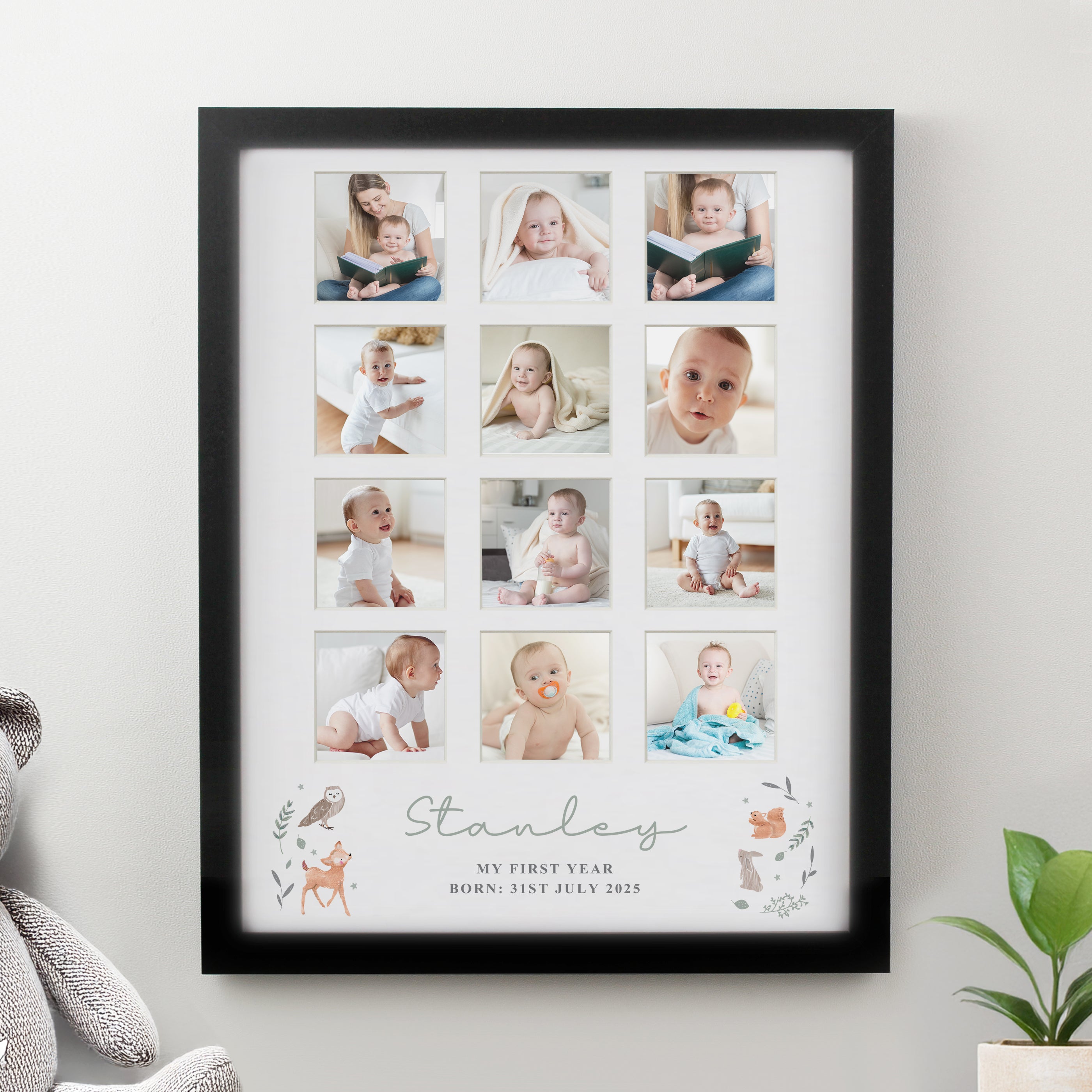 Personalised Woodland Animal Black Multi Photo Frame
