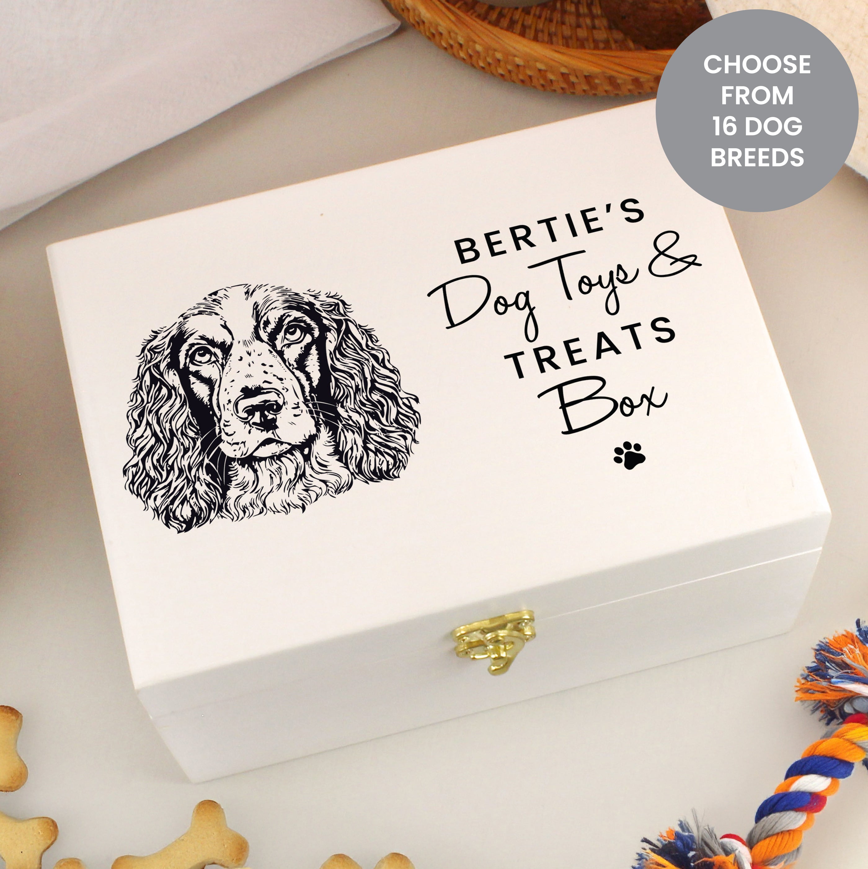 Personalised Dog Breed White Wooden Storage Box