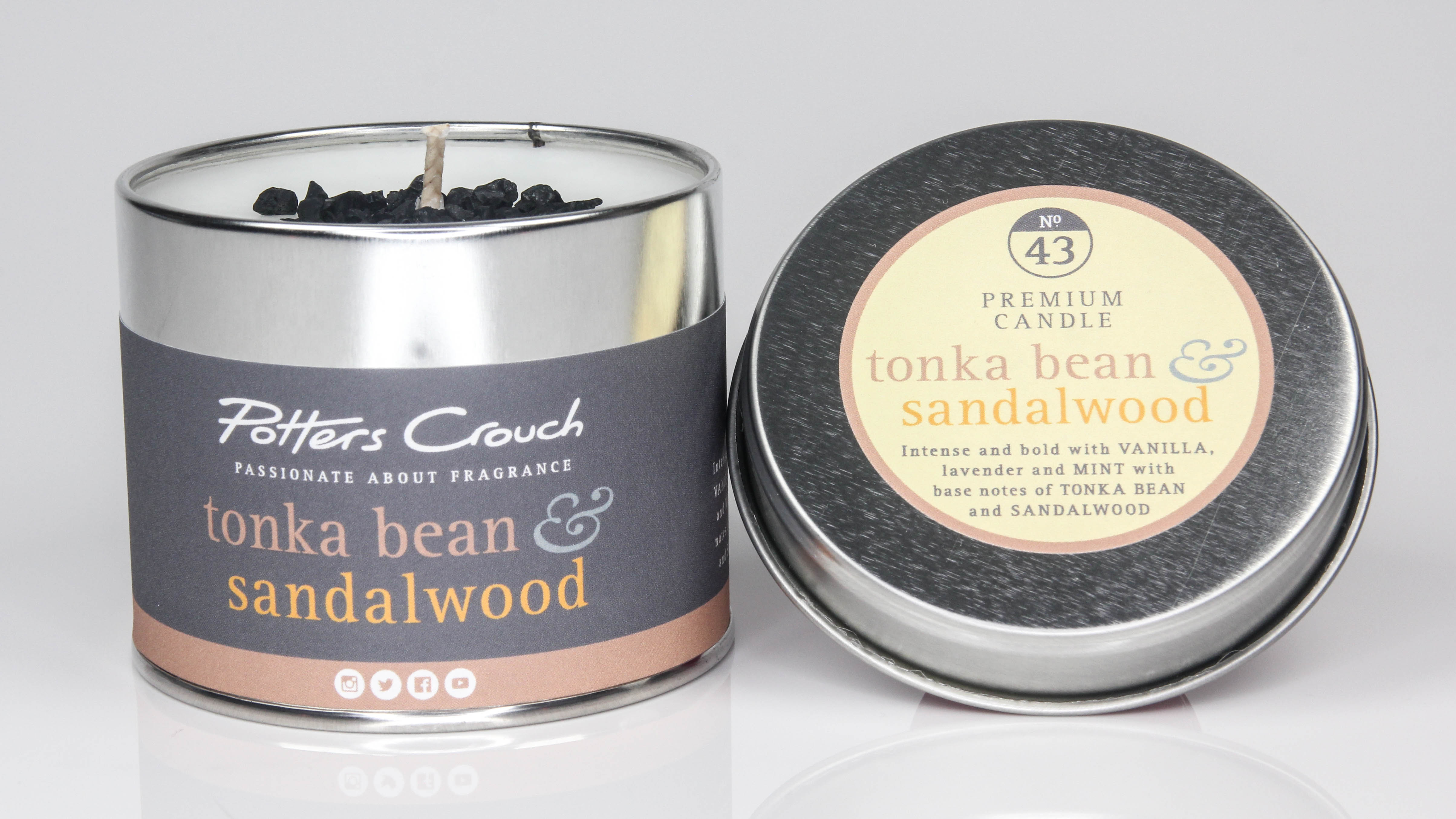 Tonka Bean & Warm Sandalwood - Scented Candle in a Tin - Potters Crouch