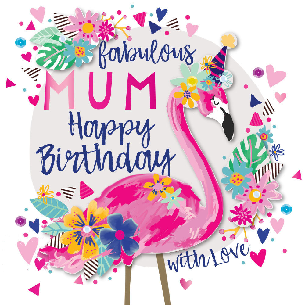Fabulous Mum Birthday Card - Flamingo Large Card