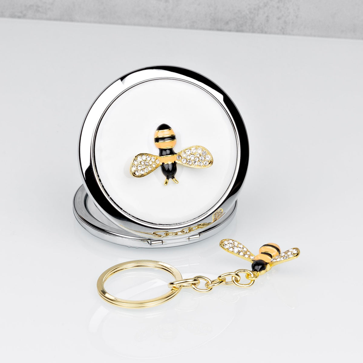 Sophia Silverplated Bumble Bee Compact Mirror & Keyring