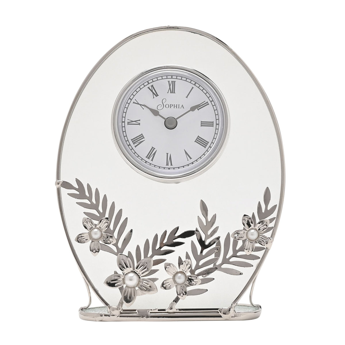 Sophia Classic Silver Daisy Mantel Clock
