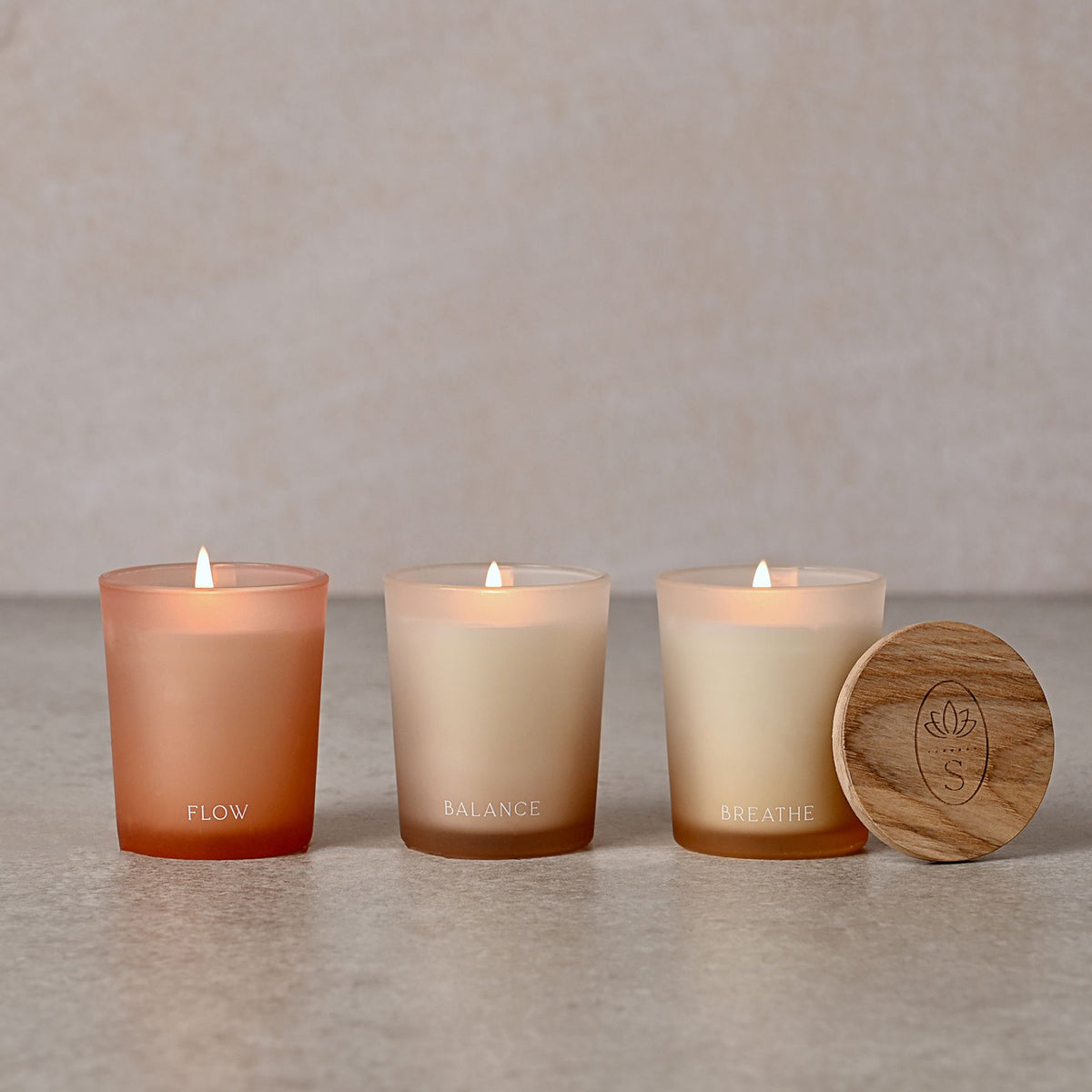 Serenity Tranquil Set of 3 Votive Candles - Flow, Balance & Breathe