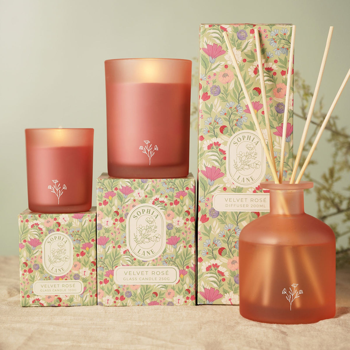 Sophia Lane Velvet Rose Floral Candle - 100g