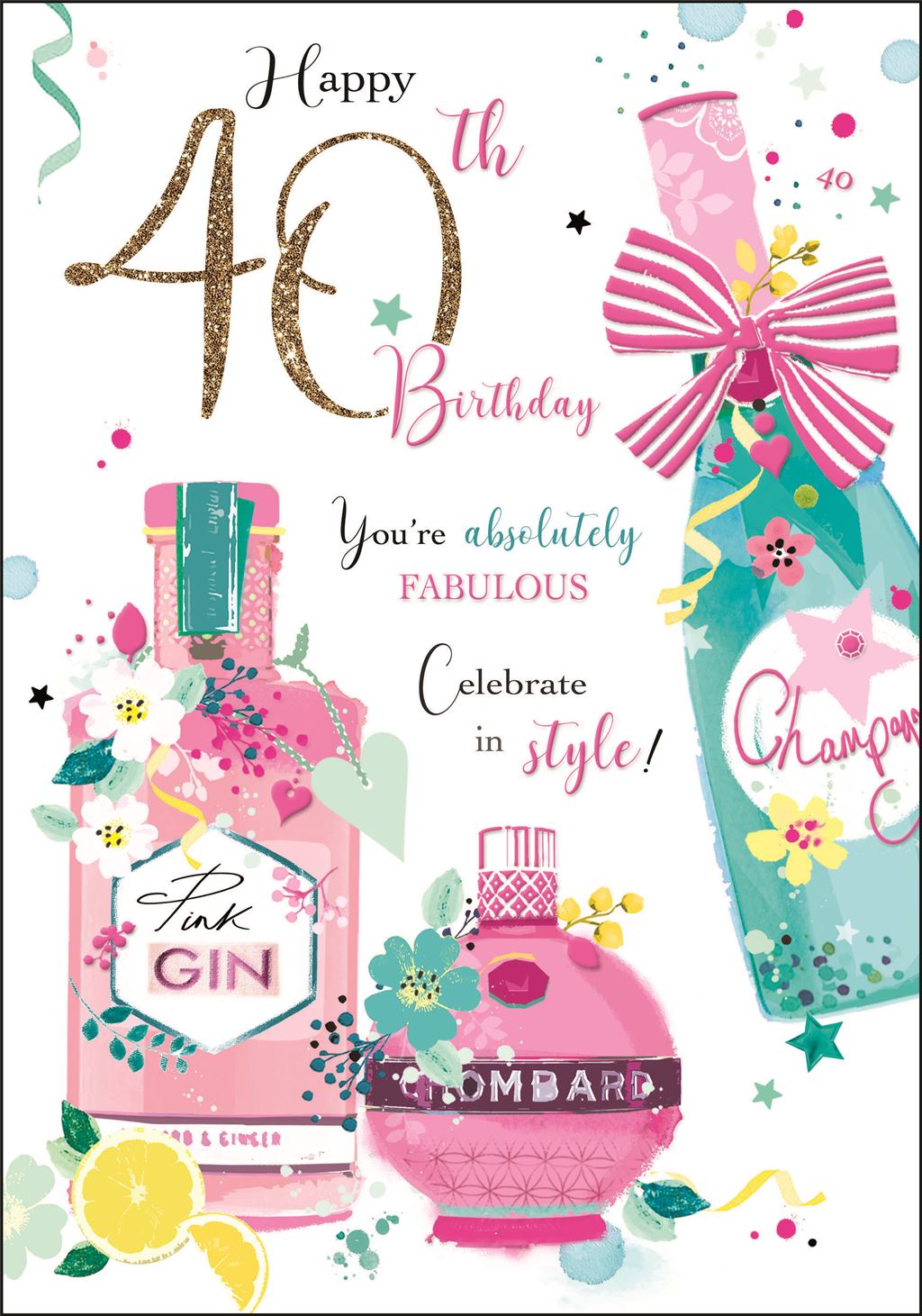 40th Birthday Card - Fabulous Life Style Gin Champagne And Perfume