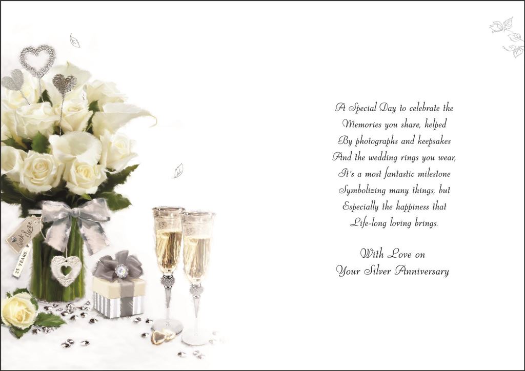 Mum and Dad 25th Anniversary Card - White Roses And Champagne