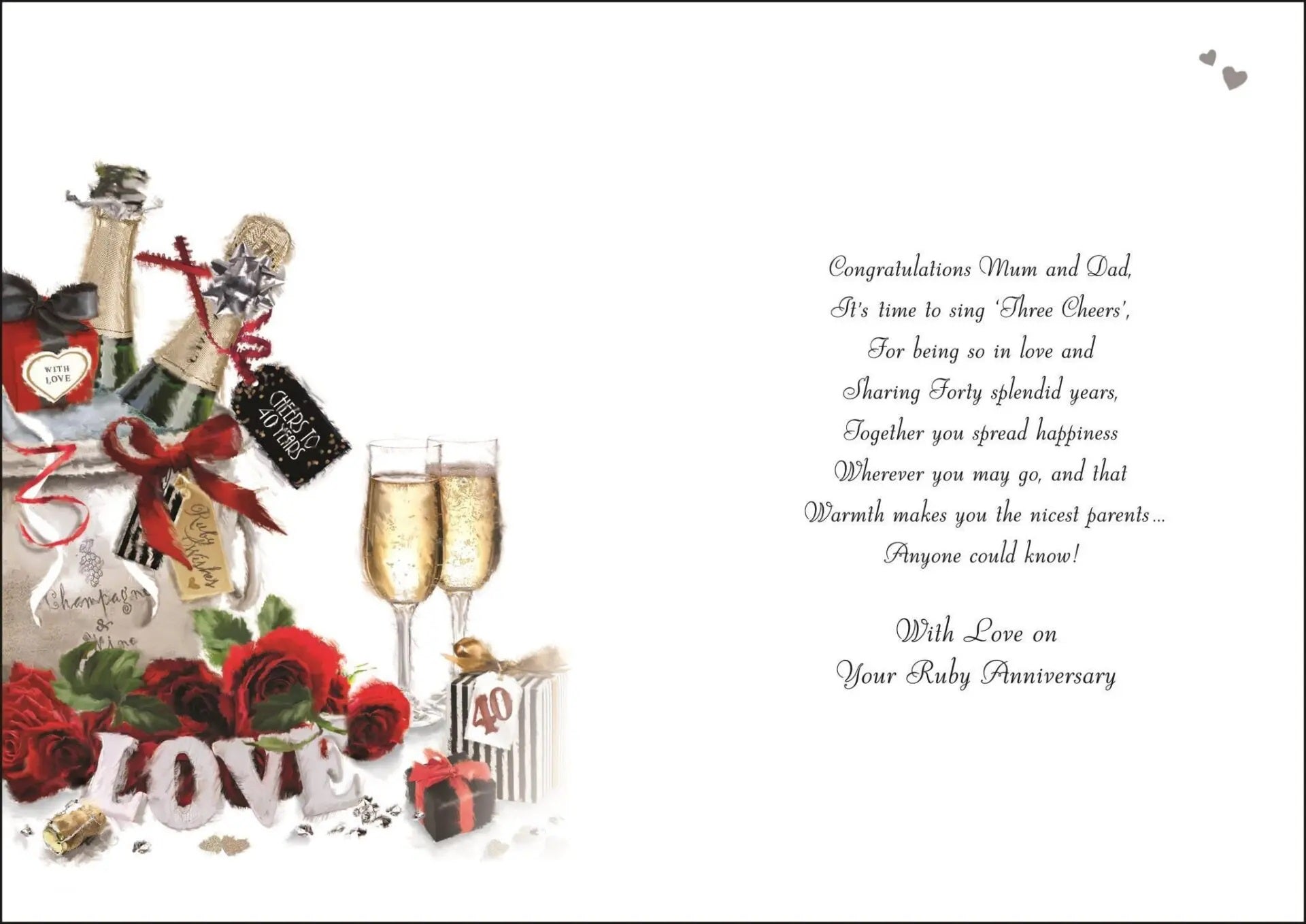 Mum and Dad 40th Wedding Anniversary Card - Champagne and Roses