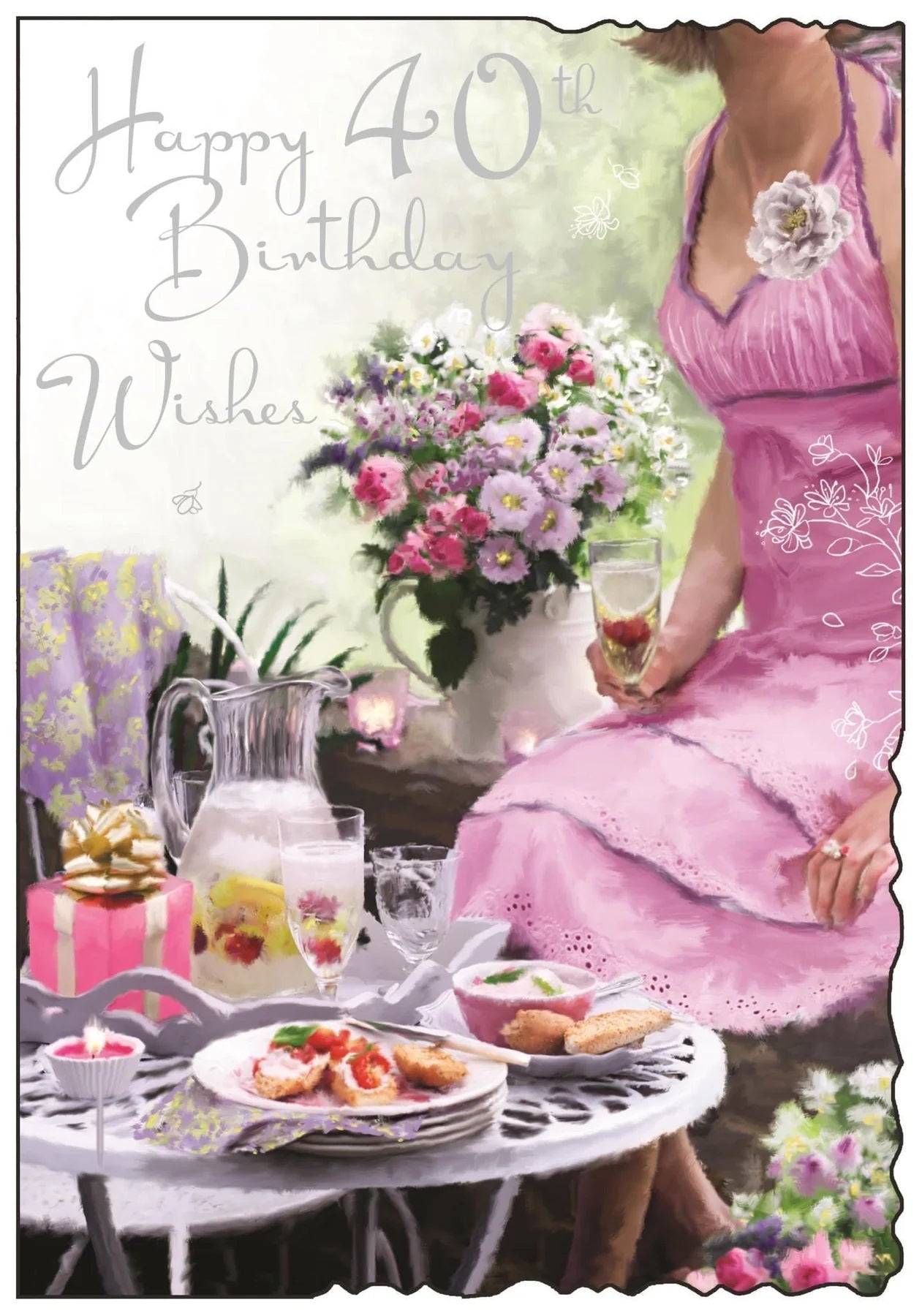 40th Birthday Card - Sherbert Champagne And Floral Delights