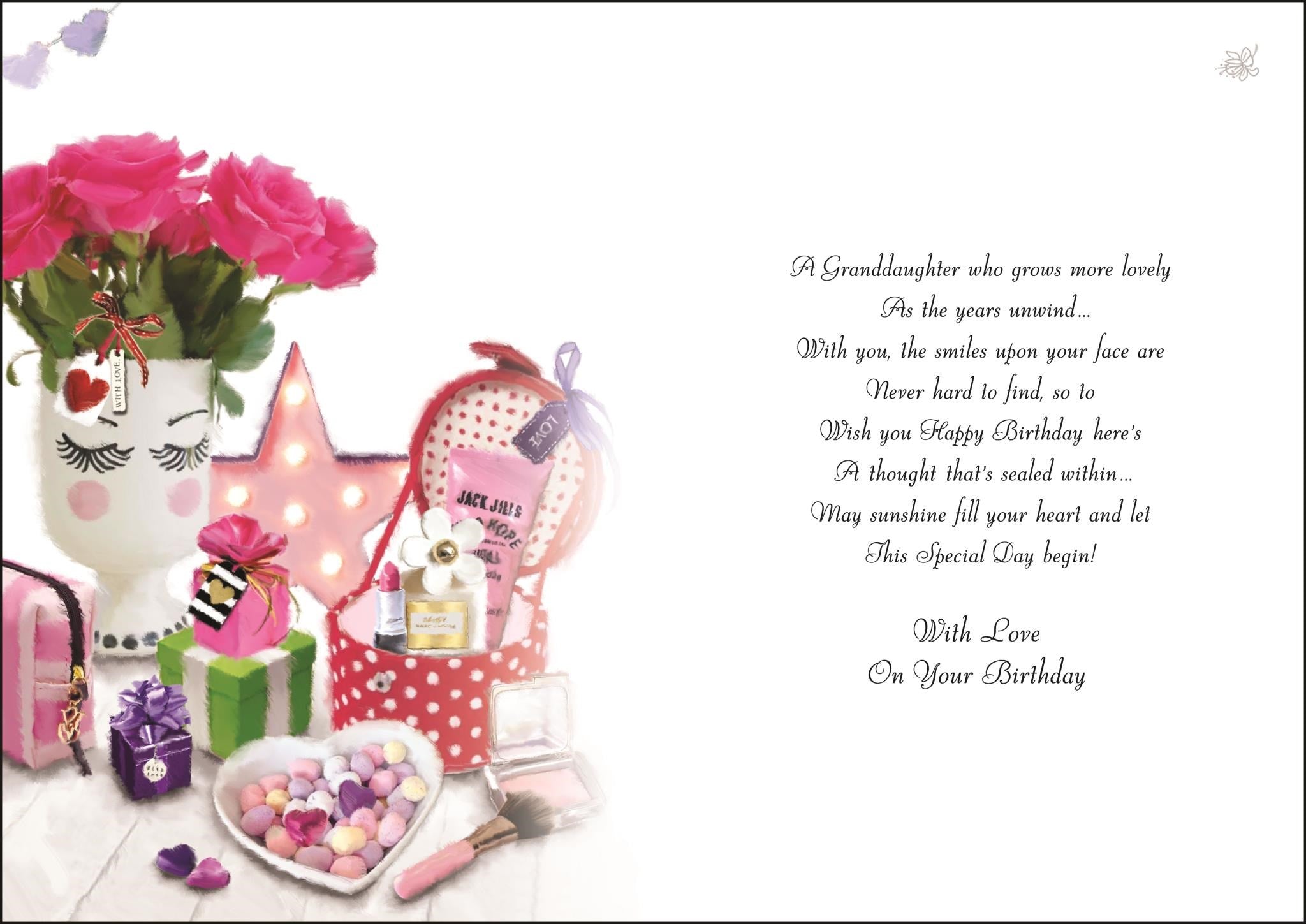 Granddaughter Birthday Card - Gifts, Flowers and Make Up