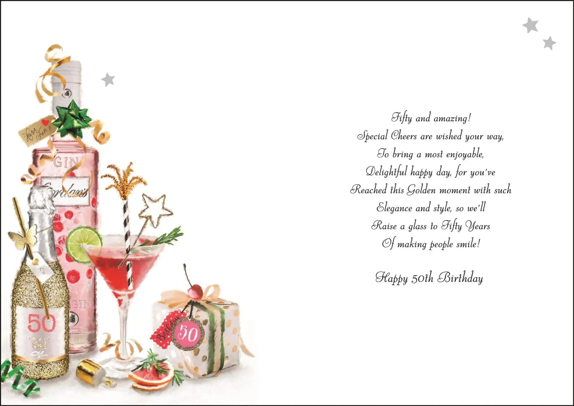 50th Birthday Card - A Choice Of Cocktails To Celebrate