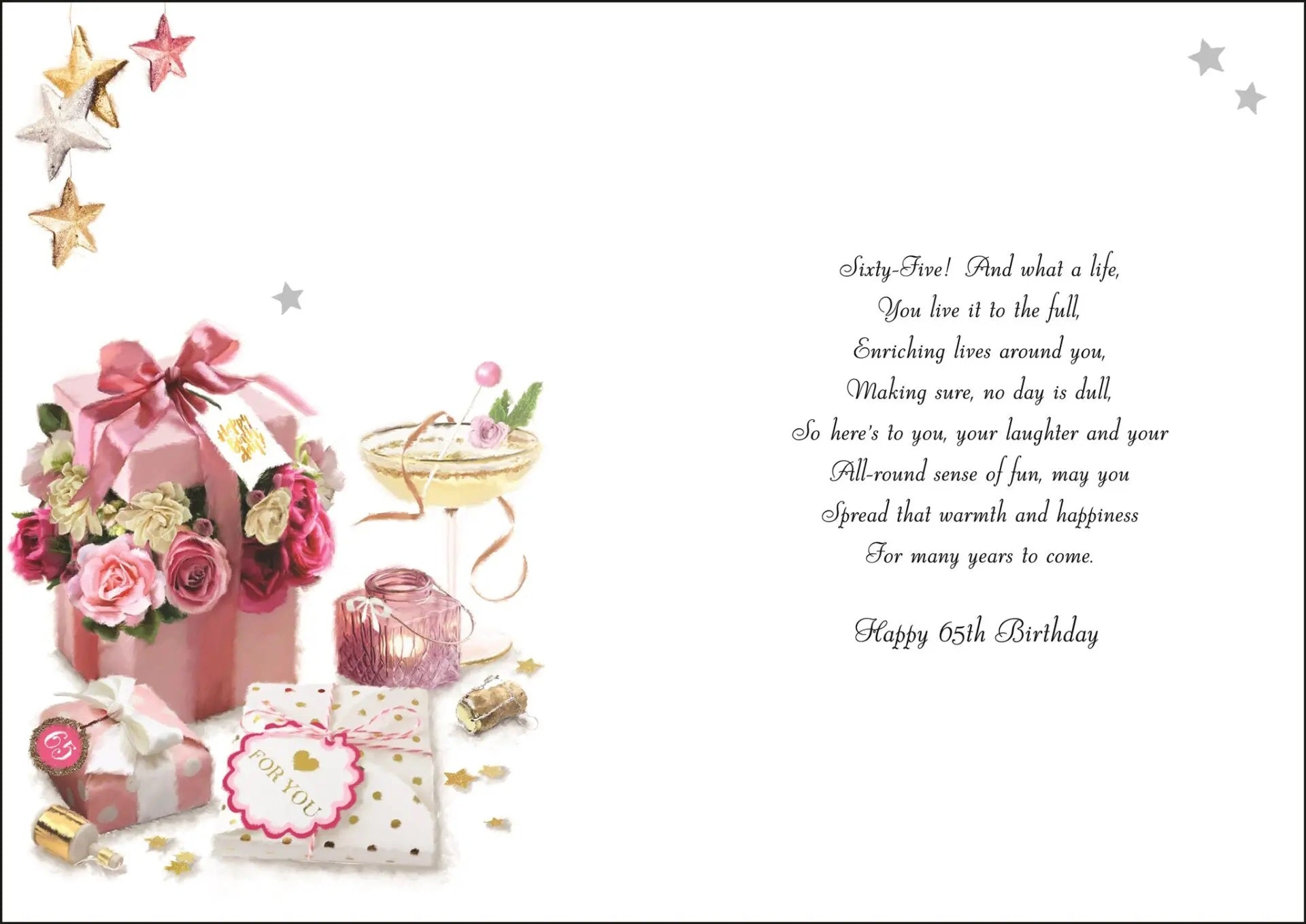 65th Birthday Card - Posh Roses Champagne And Quality Gifts