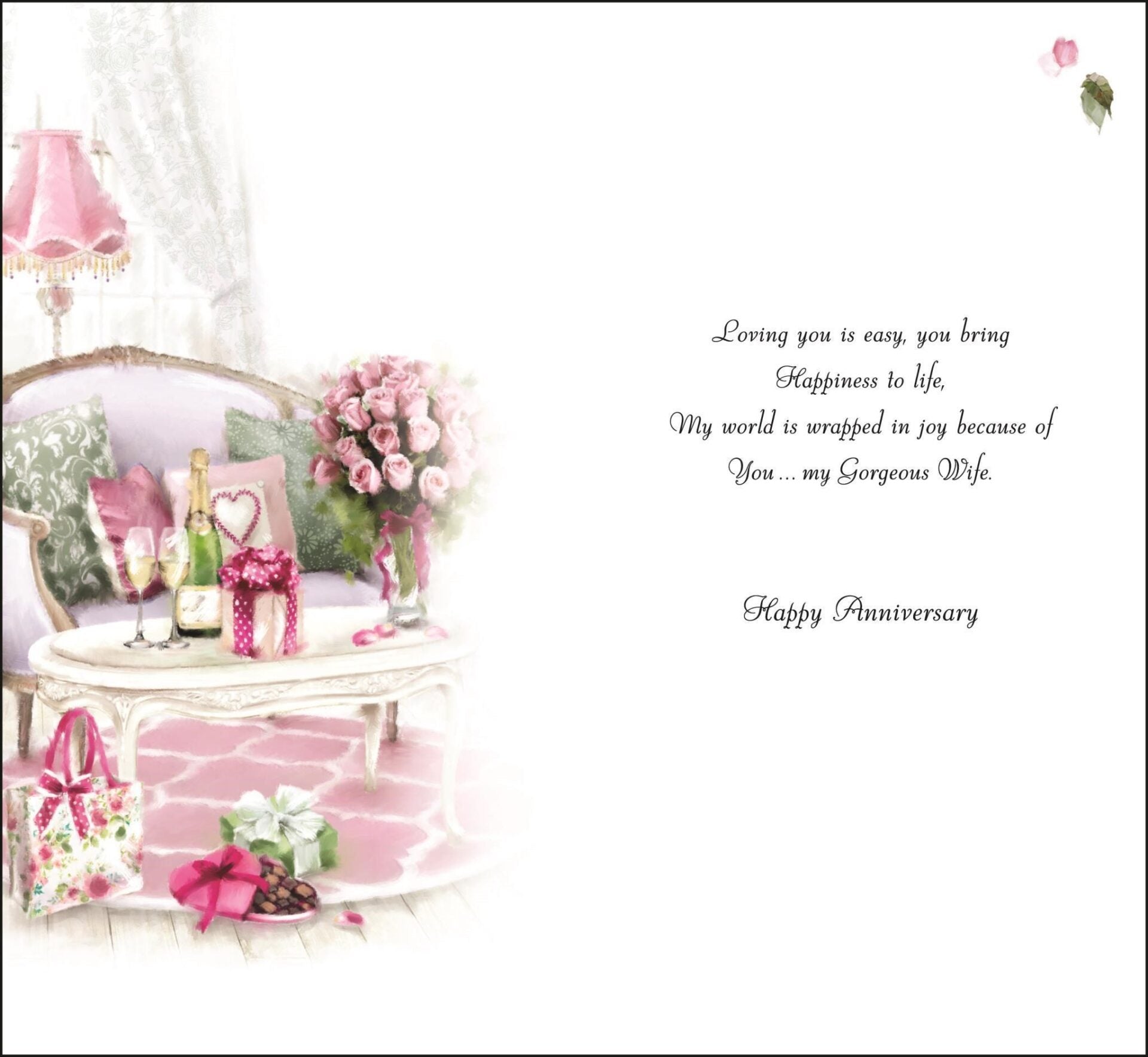 Wife Anniversary Card - Flowers And Champagne