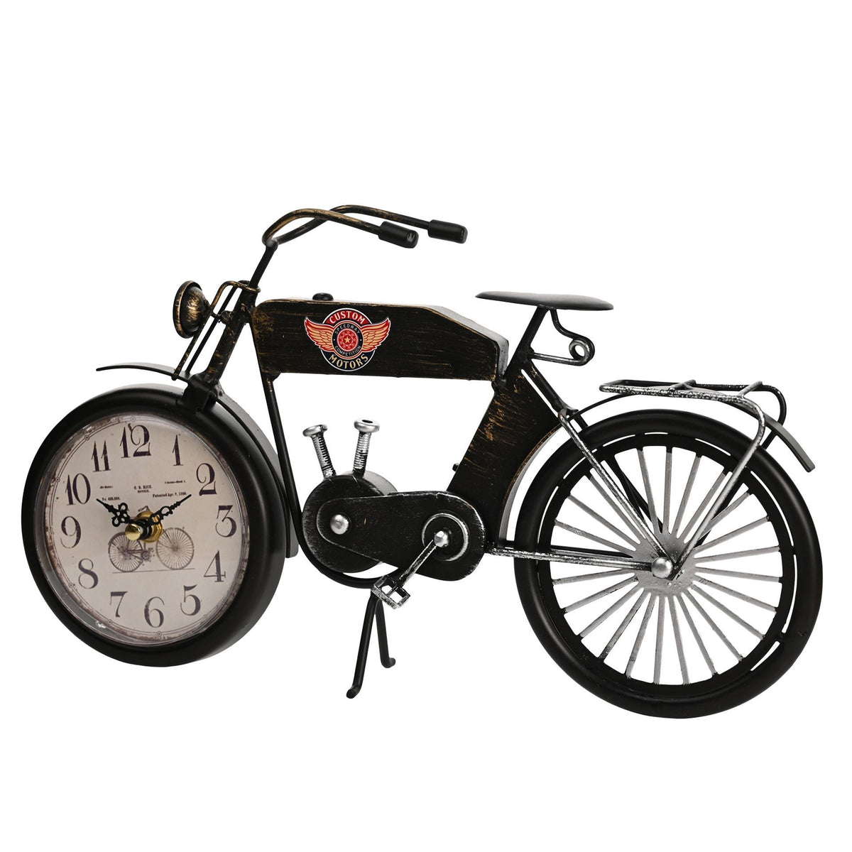 Hometime Metal Mantel Clock - Black Motorcycle