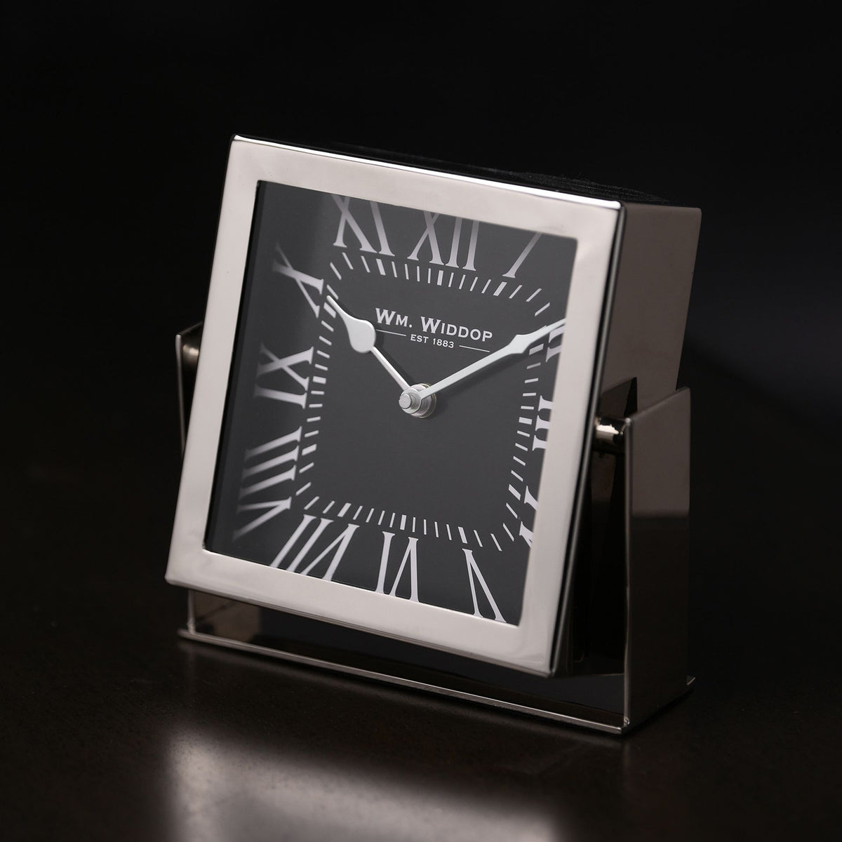 Wm.Widdop Silver Square Mantle Clock - 18cm