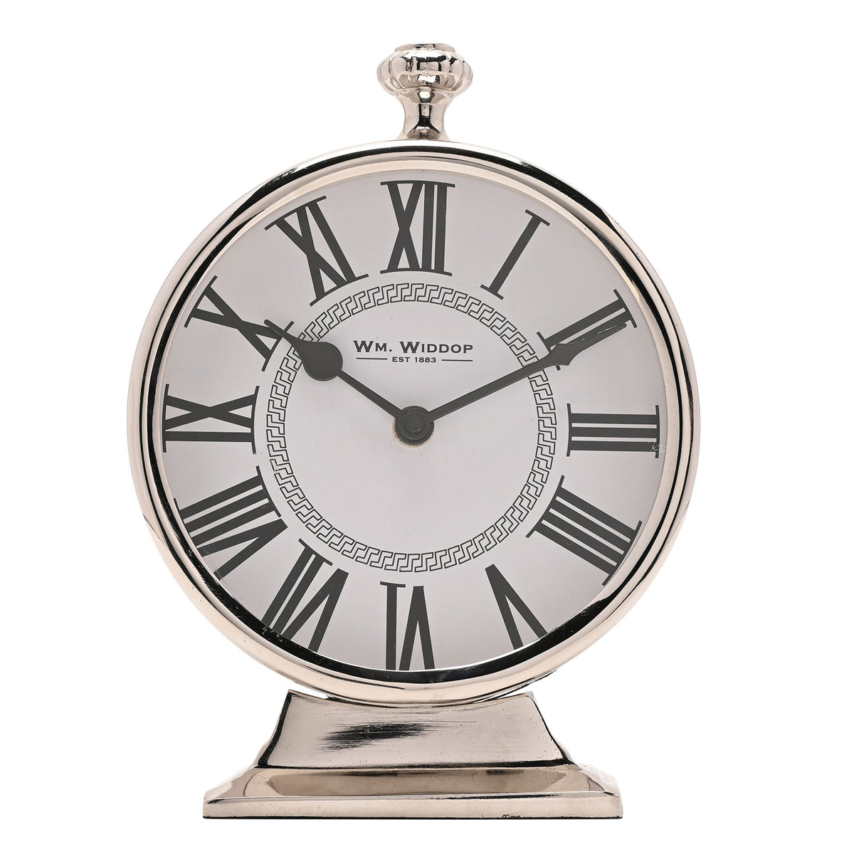 Wm.Widdop Round Silver Mantle Clock - 15cm