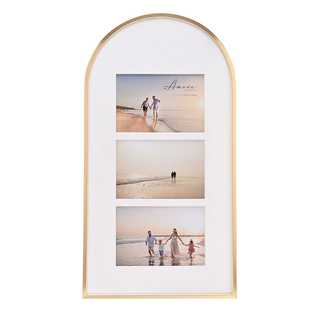 Arched Top Gold Collage Frame Holds 3 Photos - 6" x 4"