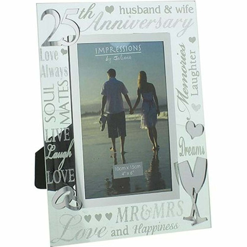 25th Wedding Anniversary Photo Frame - 4″ x 6″ – Mirror Glass & Glitter Frame
