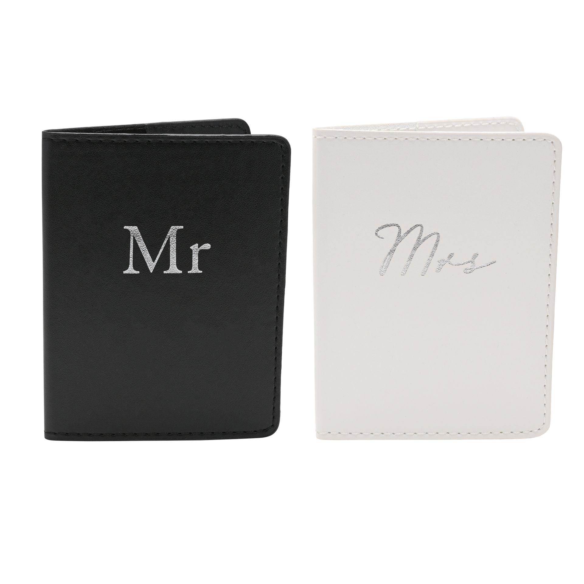 Amore Set of 2 Passport Holders Black & White - 'Mr & Mrs'