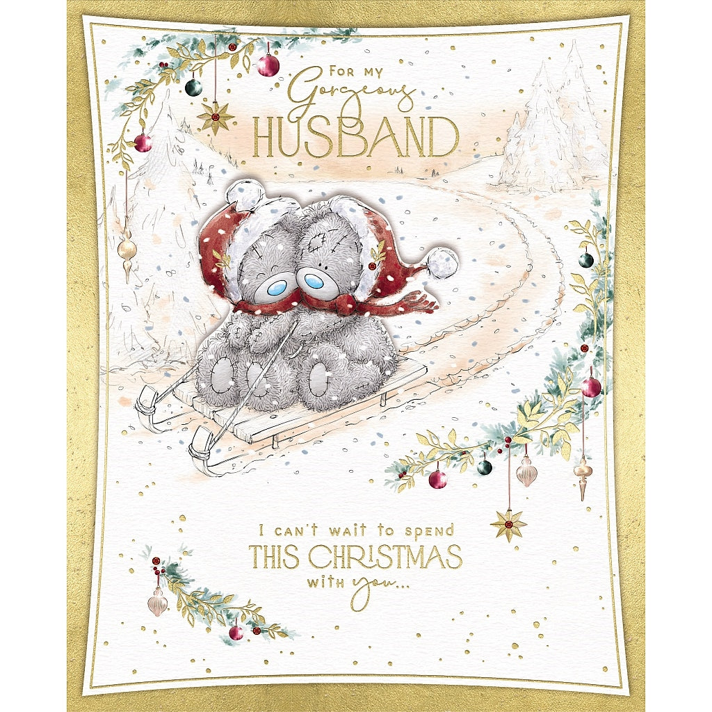 Husband Christmas Card - Bears On Sledge Boxed Handmade