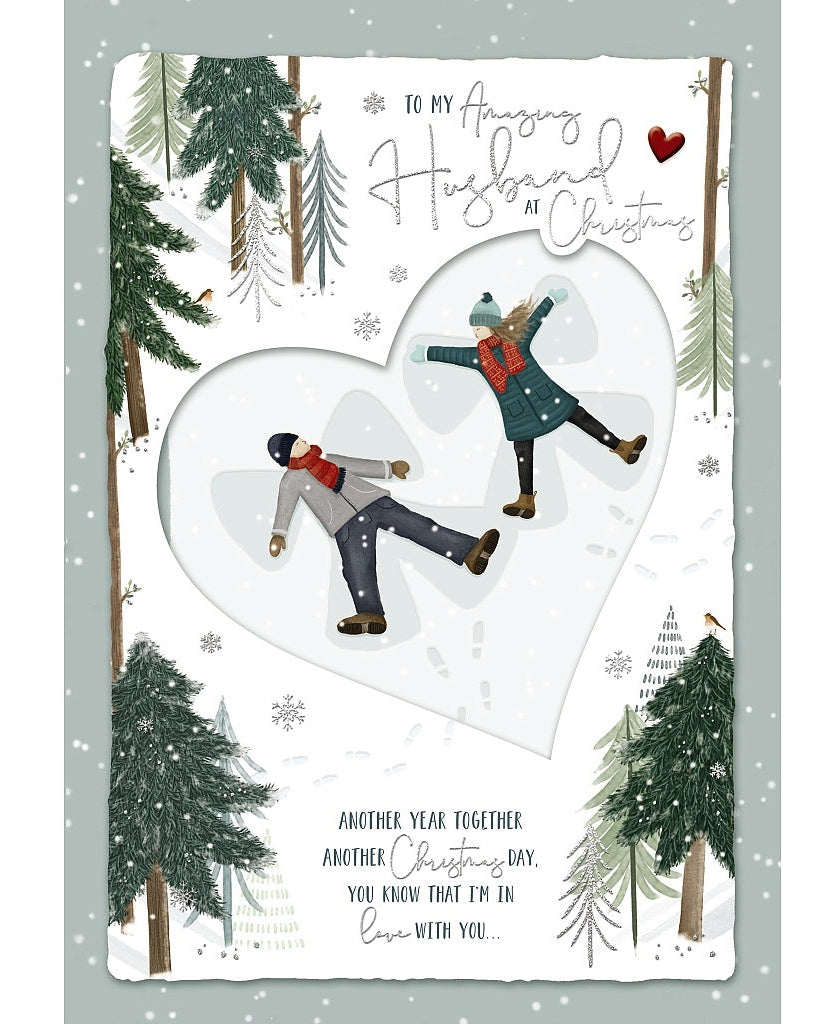 Husband Christmas Card - Couple Snow Angels