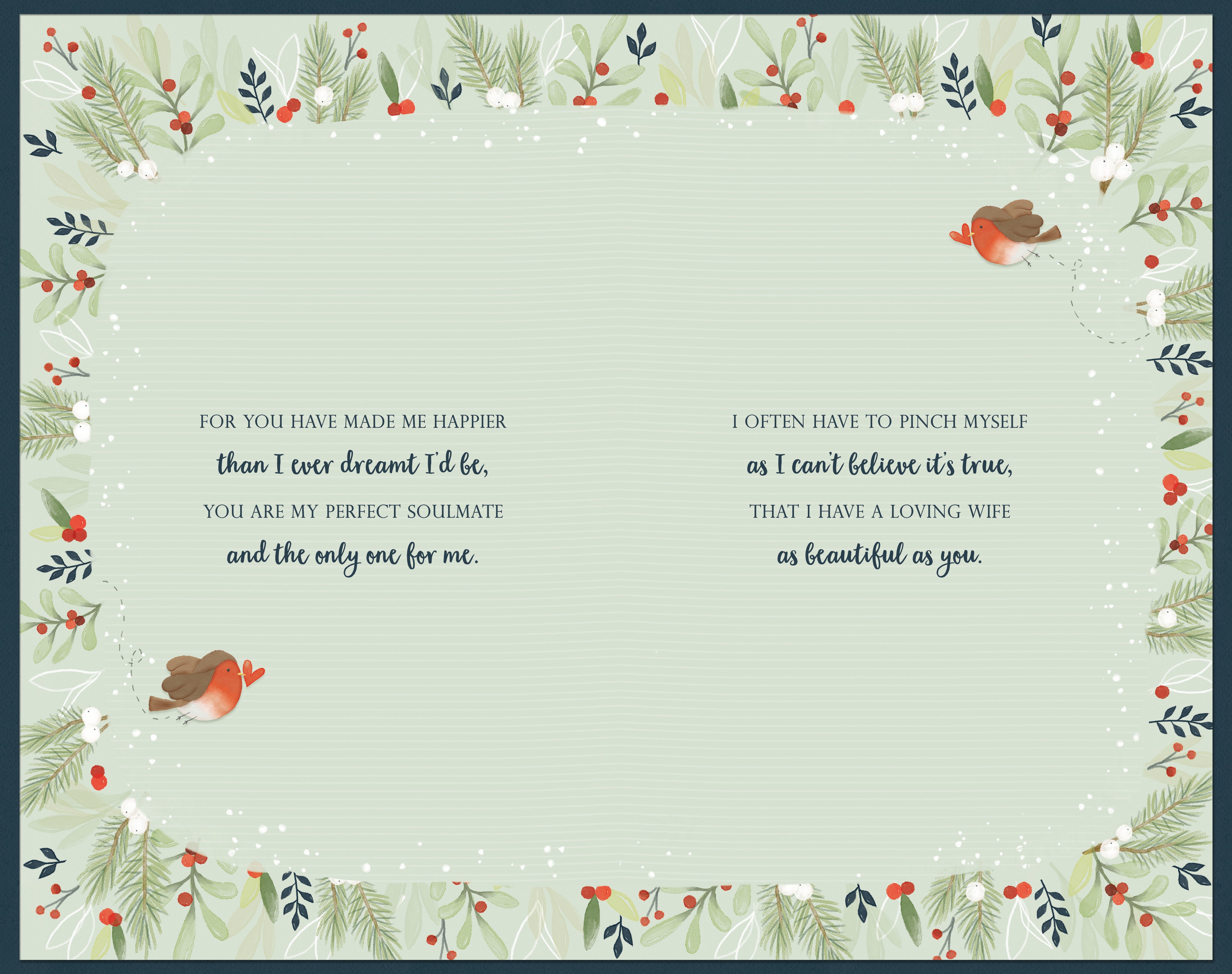 Wife Christmas Card - Love Birds Inside Heart Wreath