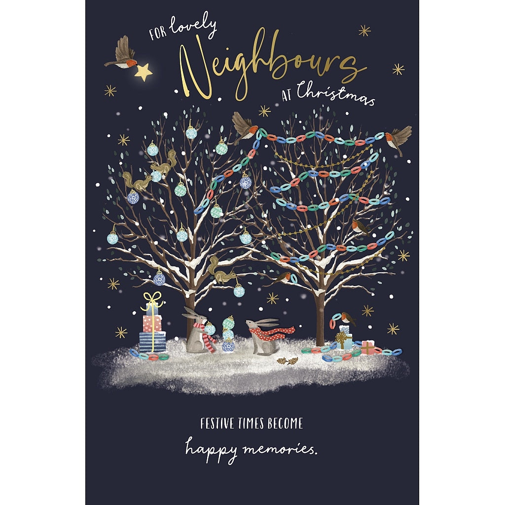 Neighbours Christmas Card - Festive Trees And Wildlife