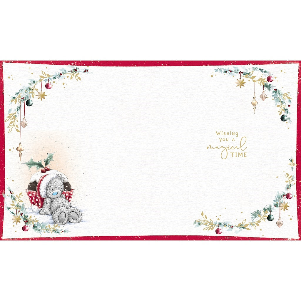 Niece Christmas Card - Bear In Christmas Pudding Outfit