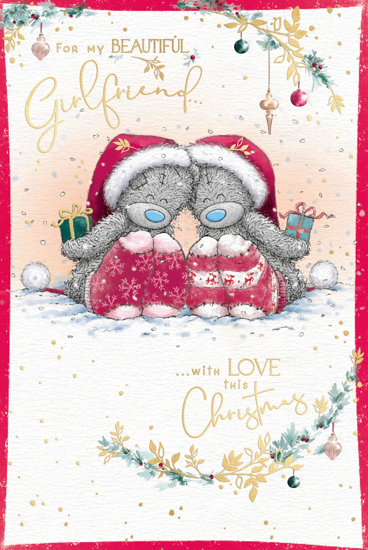 Girlfriend Christmas Card - Bears Wearing Socks With Gifts