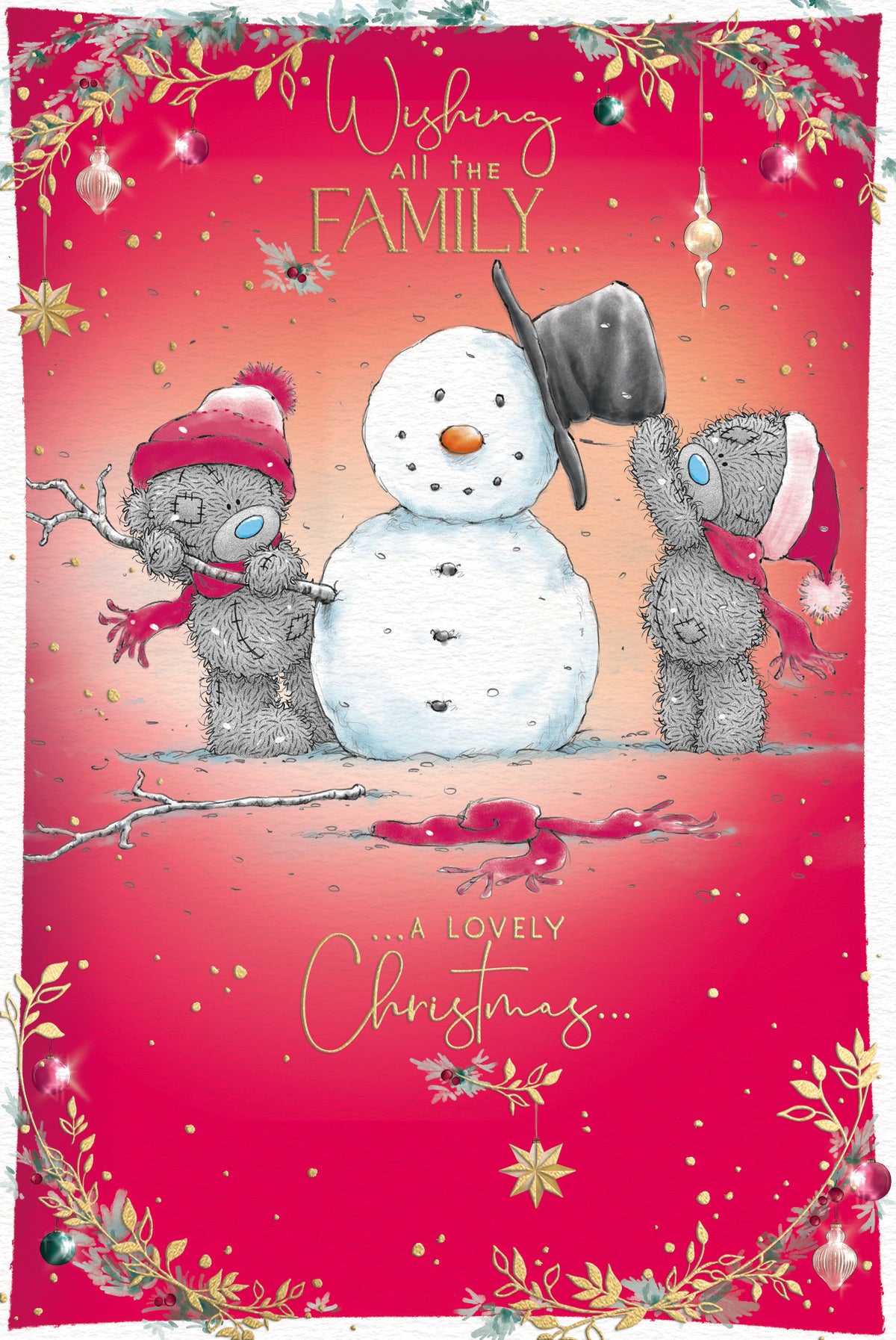 To All The Family Christmas Card - Bears Dressing Snowman,