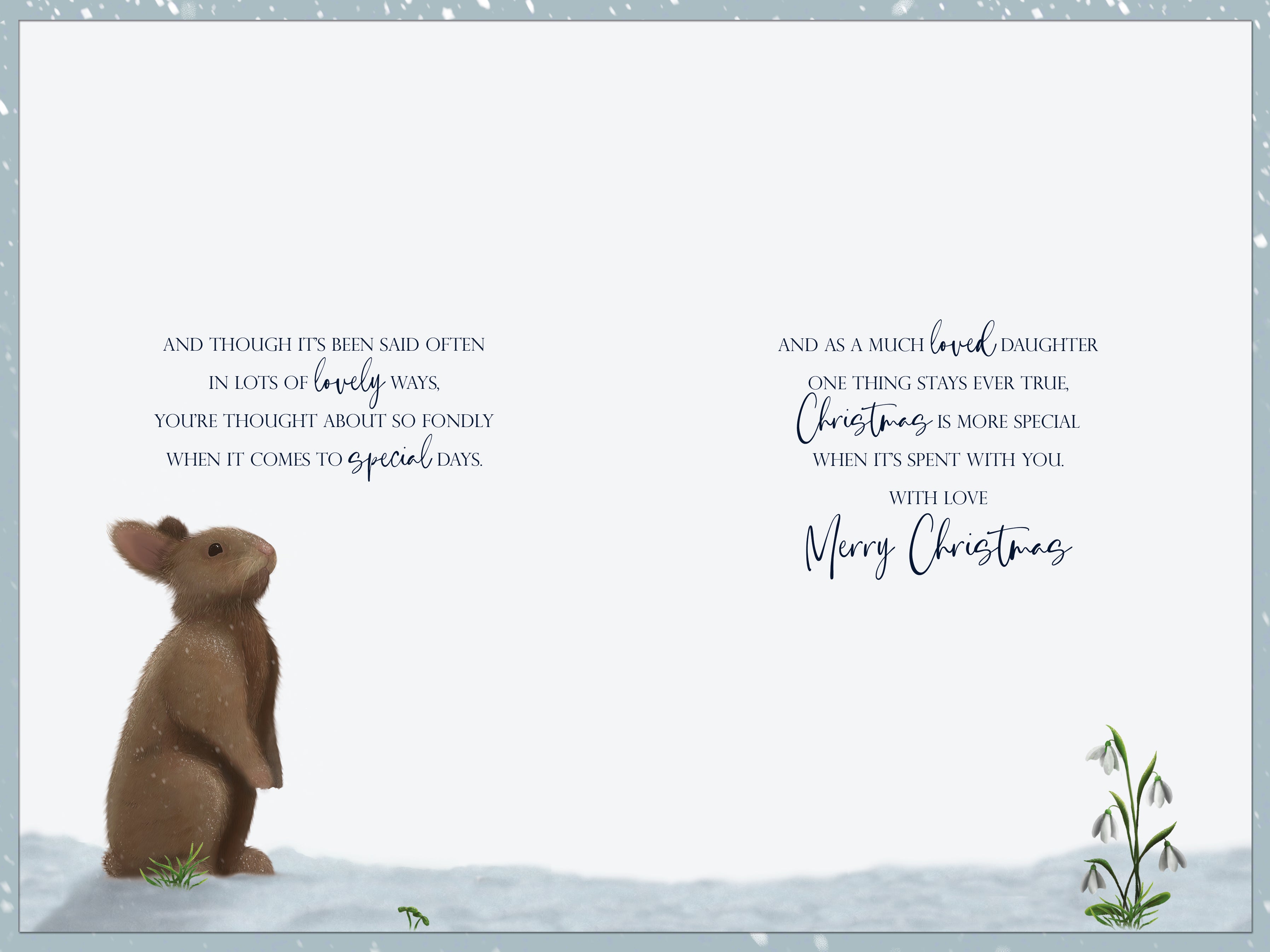Daughter Christmas Card - Bunny And Snowdrops