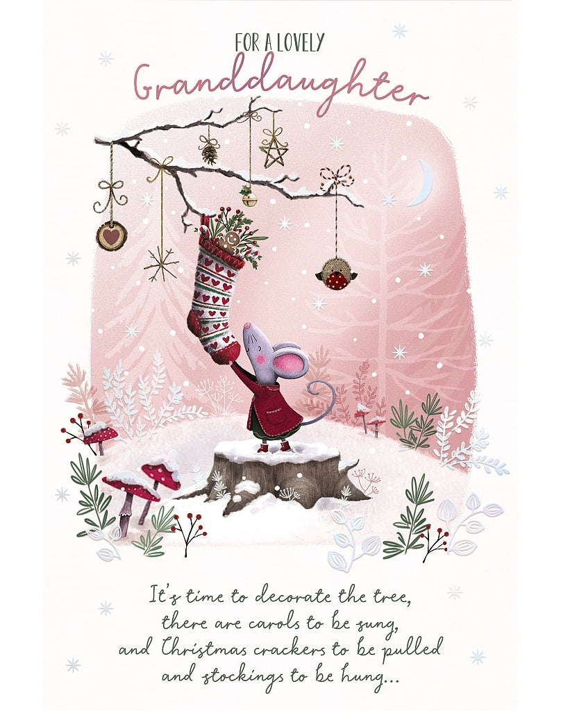 Granddaughter Christmas Card - Mouse With Stocking