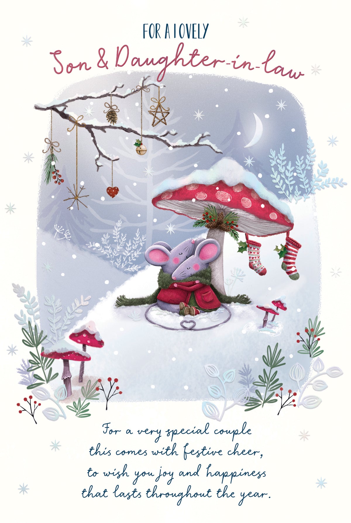 Son And Daughter-In-Law Christmas Card - Mice Under Mushroom