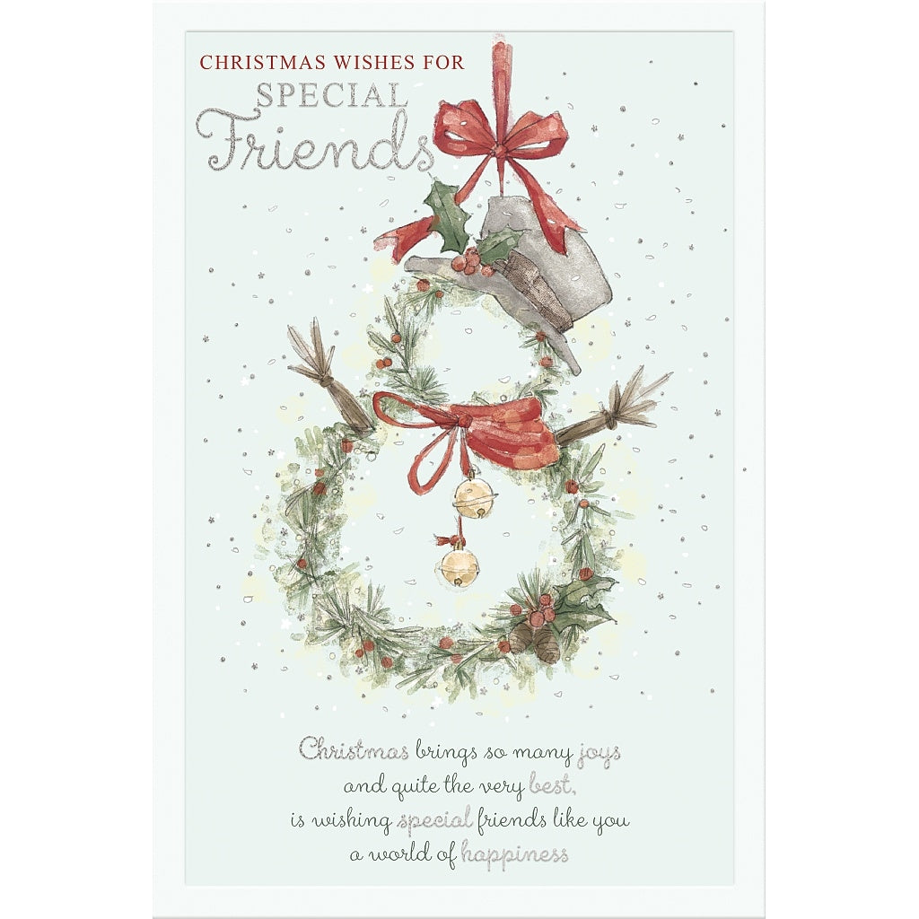 Special Friends Christmas Card - Snowman Wreath