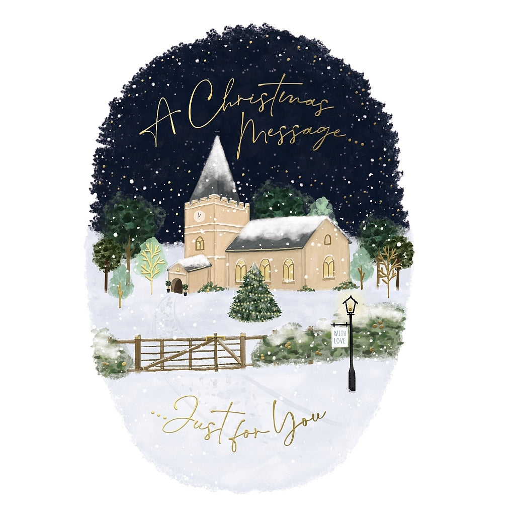 Religious Christmas Card - Snowy Church Scene
