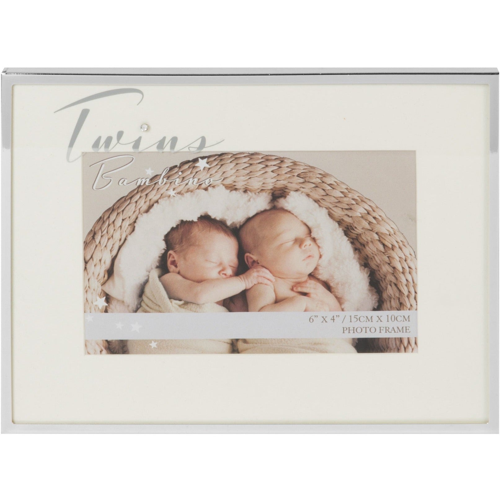 Twins Baby Photo Frame - Silver Plated - 6" x 4" Photo Aperture