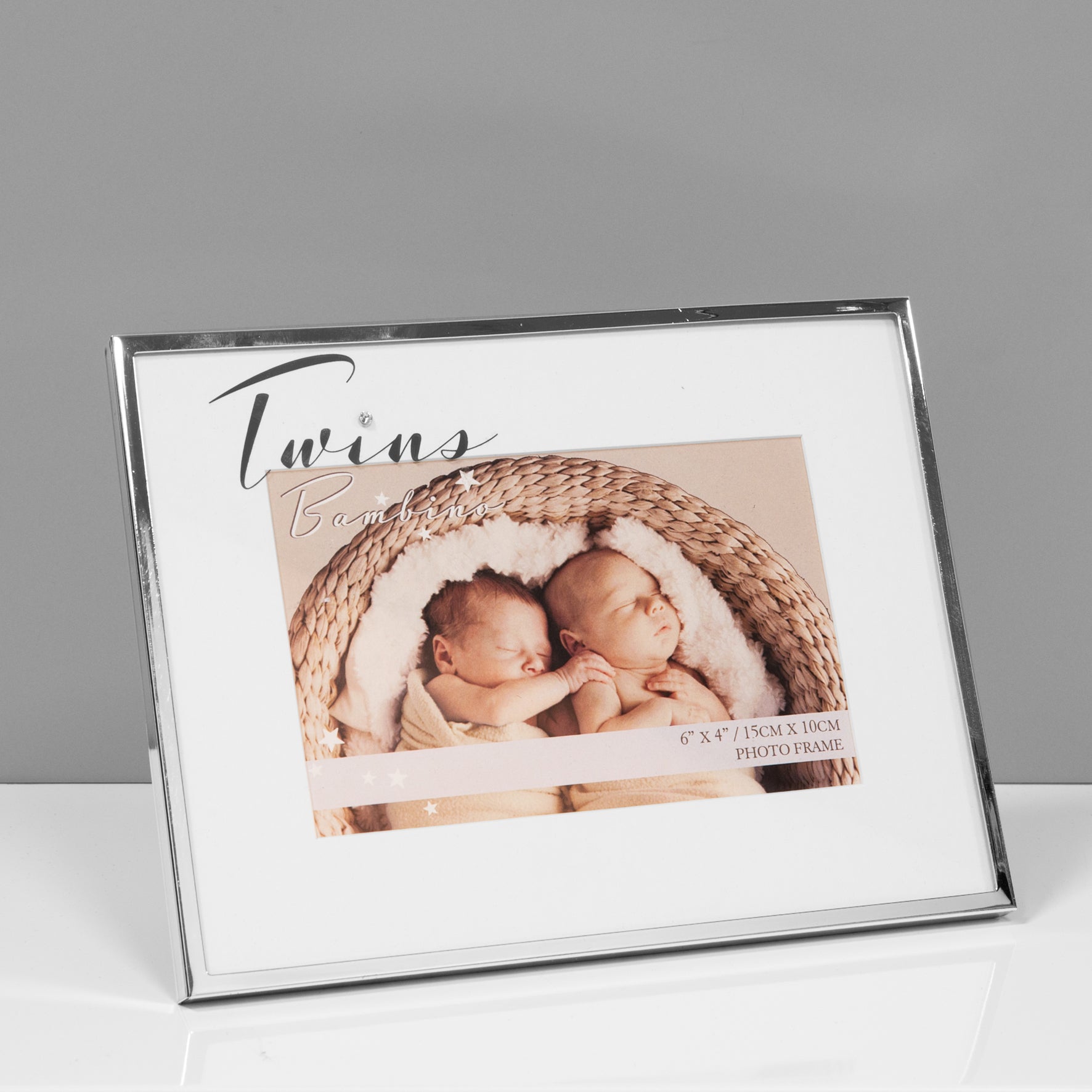 Twins Baby Photo Frame - Silver Plated - 6" x 4" Photo Aperture