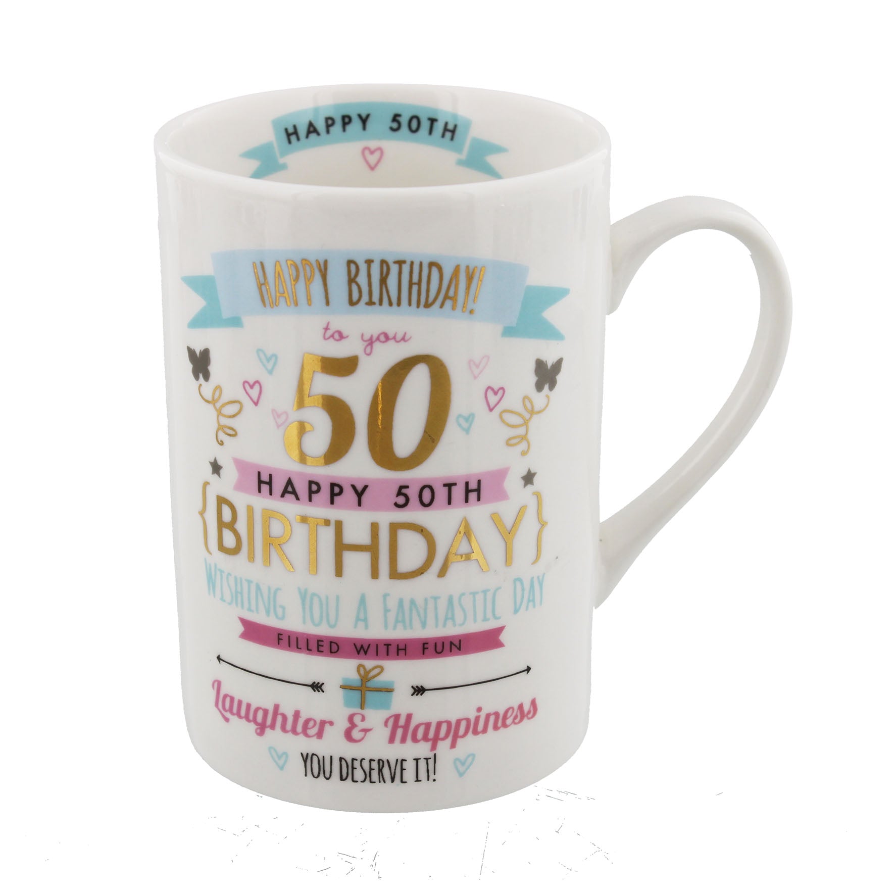 50th Birthday Mug - Signography Pink & Gold Design