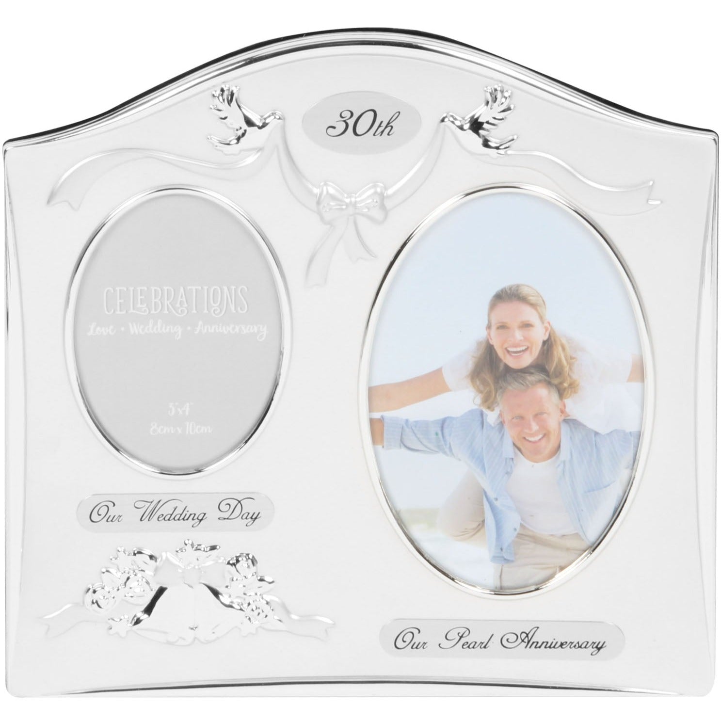 30th Wedding Anniversary Photo Frame - 2 Tone Silver Plated - Double Aperture Then and Now
