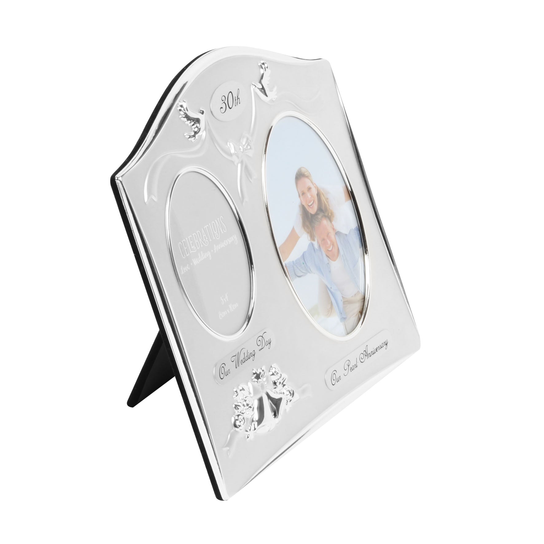 30th Wedding Anniversary Photo Frame - 2 Tone Silver Plated - Double Aperture Then and Now