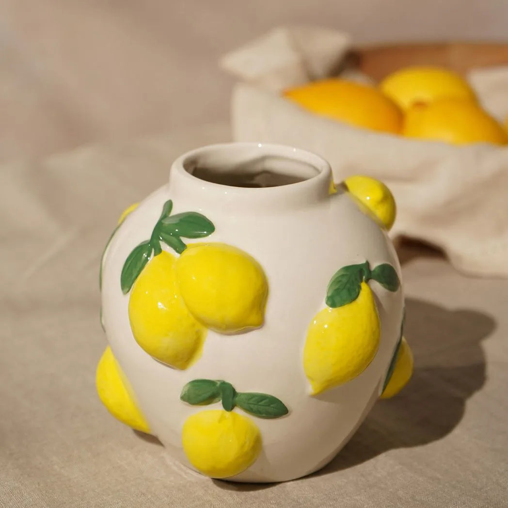 Hestia 12cm White Vase With Lemons
