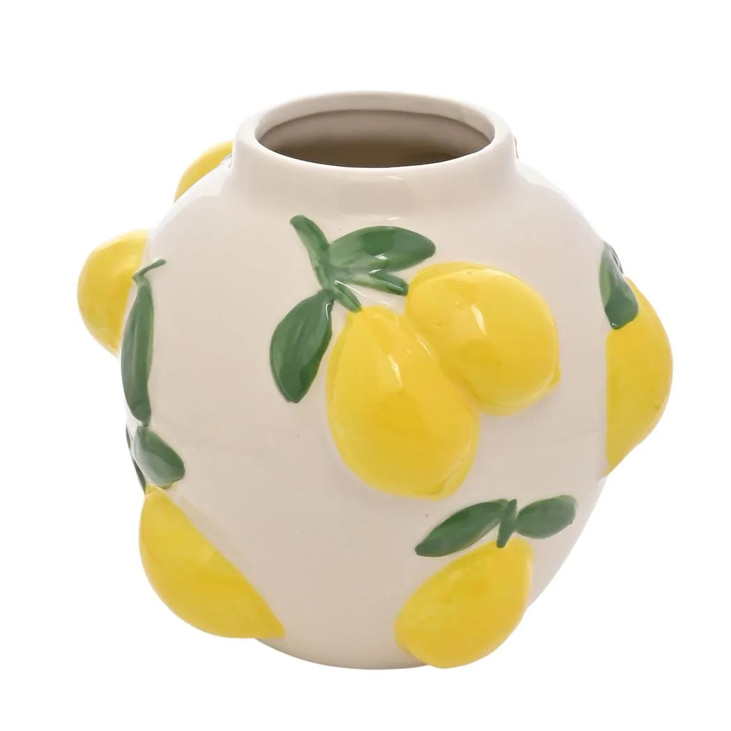 Hestia 12cm White Vase With Lemons