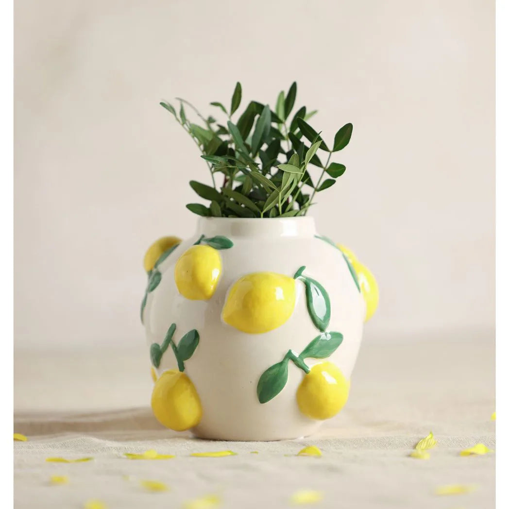 Hestia 12cm White Vase With Lemons