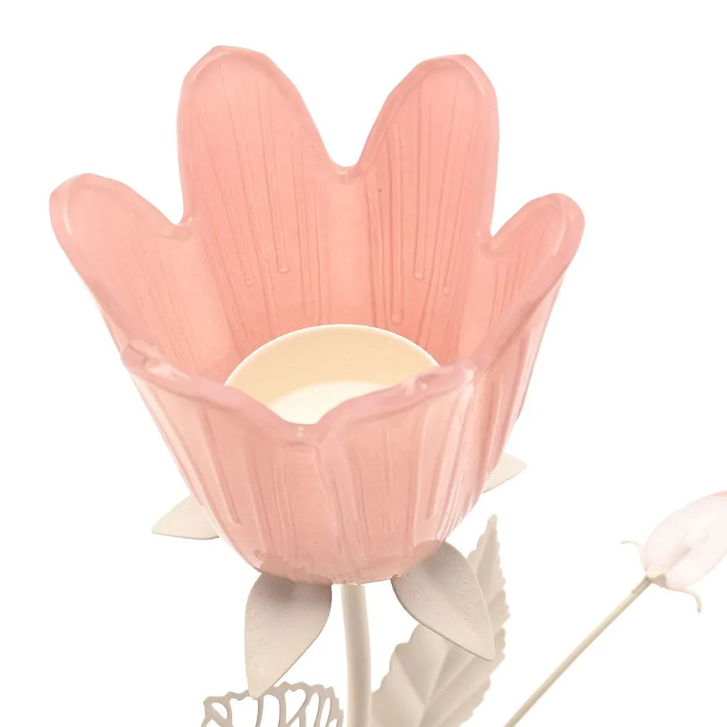 Hestia Pink & Cream Floral Single Candle Holder