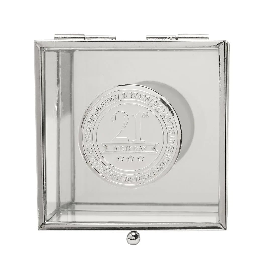 Milestones Glass Trinket Box with Metal Badge 15cm - 21