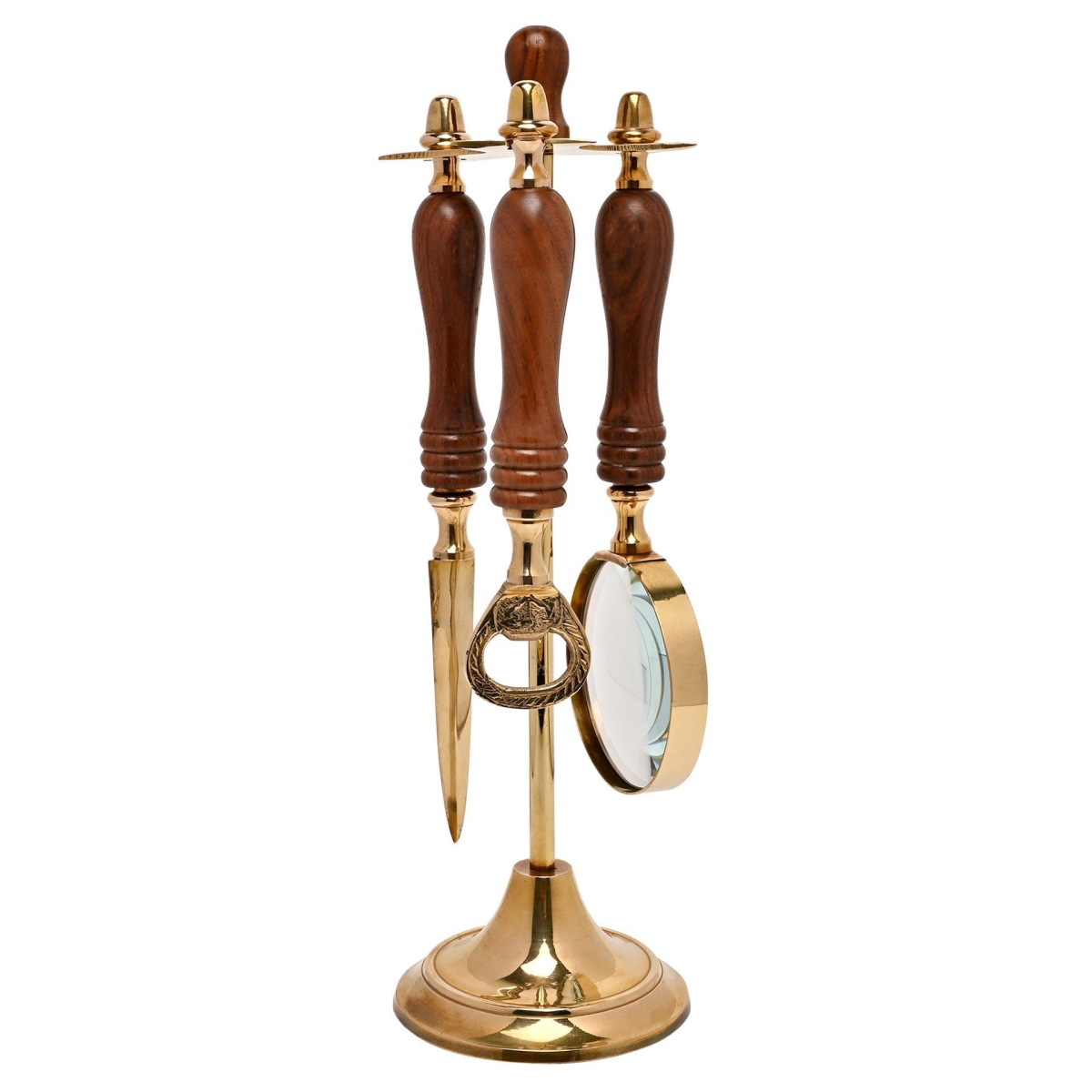 Harvey Makin Magnifying Glass, Letter Opener & Bottle Opener Set on Stand