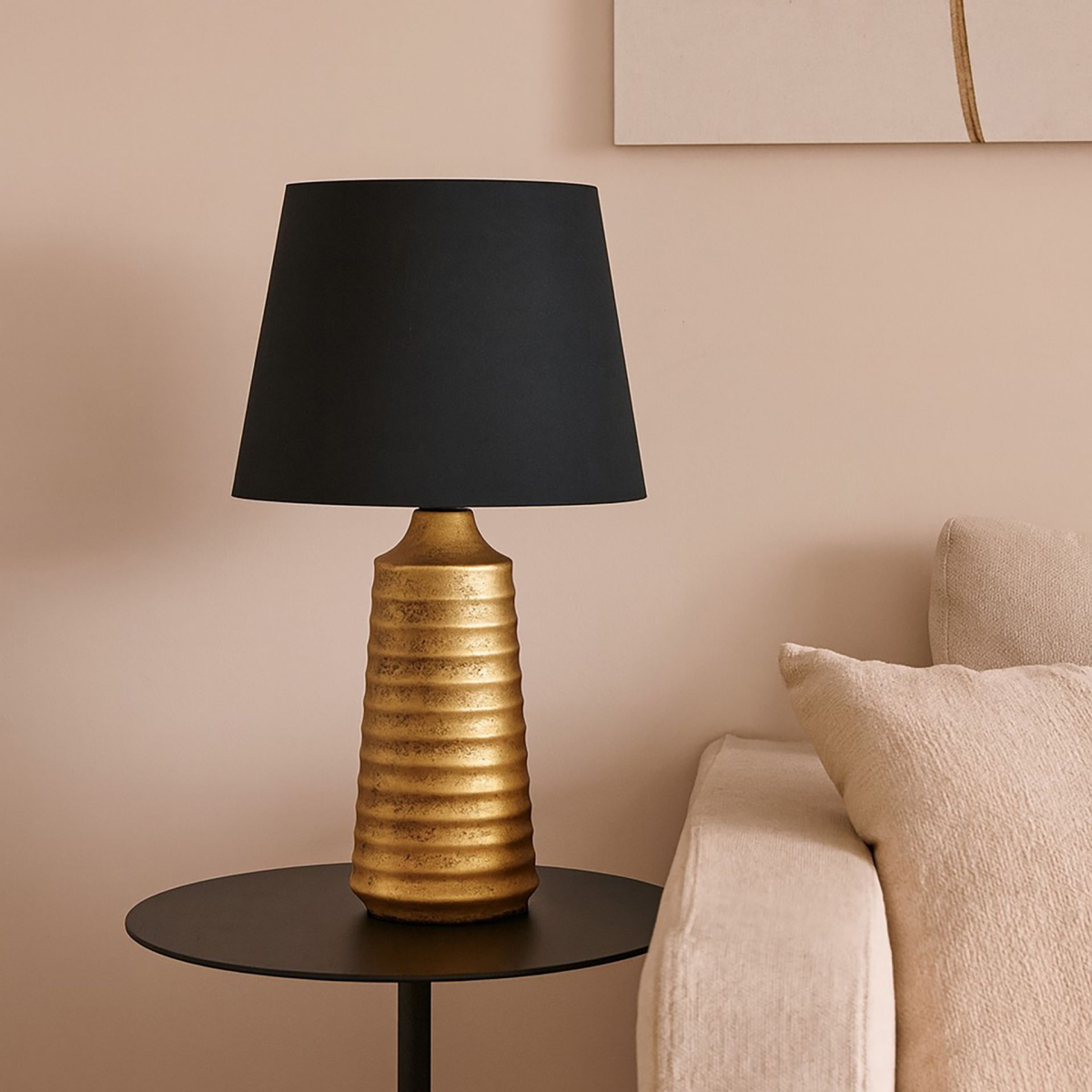 Hestia Ceramic Table Lamp Black & Gold 56cm